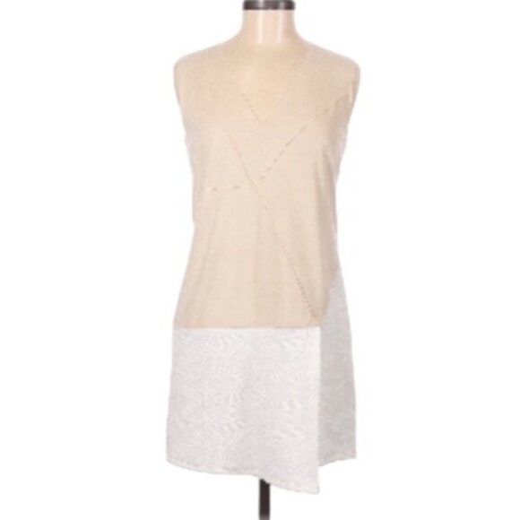 Anthropologie Liberty Garden V-Neck Shift Suede Dress M Neutral Quiet Luxury - Picture 2 of 12